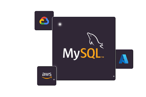 MySQL Logo alongside Azure, GCP, and AWS Logos